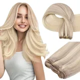 Easyouth Echthaar Tressen Zum Einnähen Ombre Blond Echthaar Extensions Tressen Remy Menschenhaar Balayage Aschblond Mittelblond Platinblond Weft Extensions Echthaar für Frauen 100g 45 cm #NORDIC