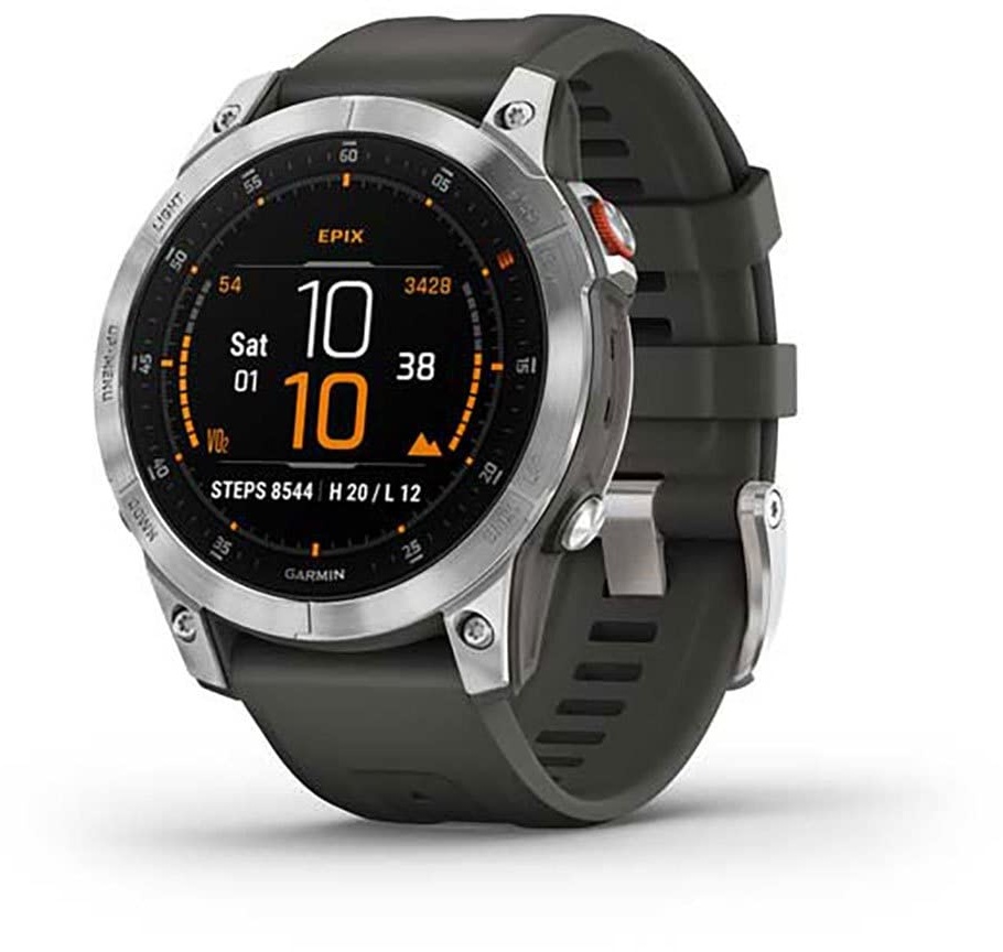Garmin EPIX – GPS-Multisport-Smartwatch mit brillantem 1,3“ AMOLED-Display und Touch-/Tastenbedienung. TOPO-Karten, 60 Sport-Apps, Garmin Music, Garmin Pay, bis zu 16 Tage Akkulaufzeit, wasserdicht.