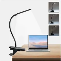 lqwell LQWELL® Klemmlampe Leselampe Bett, Batteriebetrieben Dimmbare Klemmleuchte, 3 Helligkeitsstufen & 360° Flexible Klemme Schreibtischlampe für Heimbüro (Schwarz)