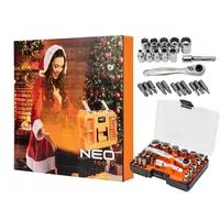 NEO TOOLS Geschenke für Männer - 24-tlg Premium Werkzeug-Satz inkl. Verlängerung, Schraubendreherspitze und Ratsche - Adventskalender Füllung Männer, Handwerker Weihnachten, für Papa, Opa