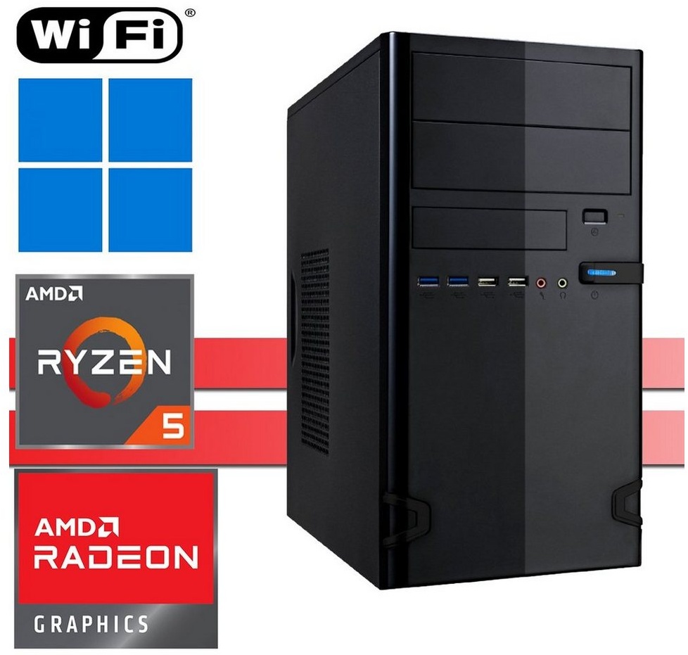 X-HARDWARE X-Power Ryzen 5600, 16GB DDR4, 256GB NVMe SSD + 1TB HDD Business-PC (AMD Ryzen 5 5600G, AMD Radeon Vega 8 Graphics (iGPU), 16 GB RAM, 1000 GB HDD, 256 GB SSD, Luftkühlung, Windows 11 Professional, WiFi)