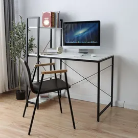 MCW Schreibtisch, mit Regal MCW-K81, Laptoptisch Bürotisch Arbeitstisch, 100x60cm Metall MDF ~ Marmor-Optik weiß