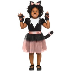 Fun World Kostüm Pretty Kitty Katzenkostüm für Mädchen, Katzenkleid mit Glitzer und flauschigem Fell schwarz 110-116