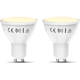 B.K.Licht - 2er Set Smart Home LED Lampe GU10 smart via App- und Sprachsteuerung, warmweiße Lichtfarbe, 5,5 Watt, 350 Lumen, LED Glühbirne, Leuchtmittel, Birne, Glühlampen, 5x5,6 cm, Weiß