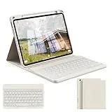 zoyu Hülle mit Tastatur für iPad 11. Generation 2025 A16 / iPad 10. Generation 2022 10,9 Zoll, Magnetische Anti-Detach Tastatur Hülle, QWERTZ Layout Keyboard, Cremeweiß