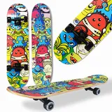 WeLLIFE Komplettes Skateboard für Anfänger, Skateboard für Kinder, Jugendliche und Erwachsene, Skate Serie RGX aus Holz, 80 x 20 cm, aus 9 Schichten konkavem Ahornholz, Double Kick, Abec-7-Kugellager