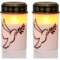Jalleria - Weiß Blinkendes Led-grablicht, Batteriebetrieben, Wasserdicht, Flammenloses Grablicht, Gedenkkerze (2 Stück, Weiße Friedenstaube)