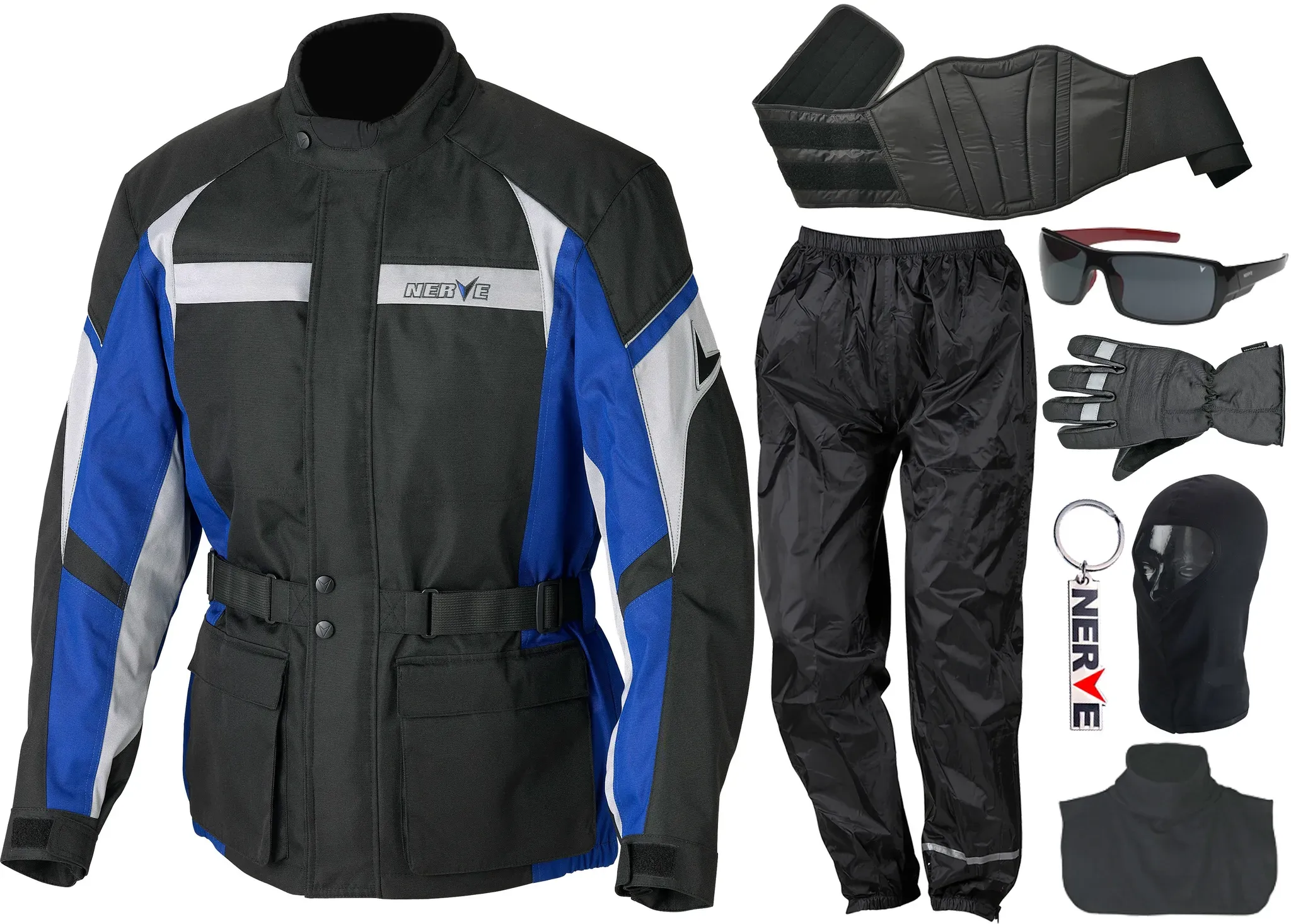 Motorradkombi NERVE Gr. XXL, blau, Overalls, Herren, XXL, N-Gr, Obermaterial: 100% Polyester. Innenseite: 100% Polyester