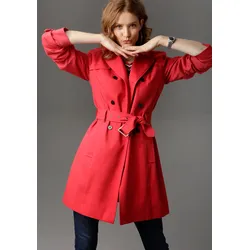 Trenchcoat ANISTON CASUAL, Damen, Gr. 46, rot, Web, Satin, Obermaterial: 100% Baumwolle. Futter: 100% Polyester, unifarben, casual, figurumspielend ca. Mitte Oberschenkel, Langarm verstellbar, Mäntel, mit Gürtel zum Regulieren, Topseller