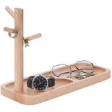 UNICRAFTALE Holz Schlüsselablage Für Den Eingangstisch Schmuckturm Aus Holz BurlyWood Rechteckiger Schlüsselhalter Aus Hänge Organizer Für Ringe Telefon Armbänder Uhren 21.3x30x11.9cm