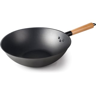 Lacor - 66128 - Wok Rustikaler, 100% natürlicher Eisen Wok mit dreilagiger Antihaftbeschichtung, PFOA-frei, ergonomischer Griff, für alle Arten von Küchen geeignet, Ø28 cm, Dicke 0,9 mm