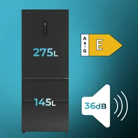 Cecotec Bolero CoolMarket FD 420 Dark E. Kühlbox für französische Tür, Total No Frost 185cm 420L E Schwarz Display Inverter,