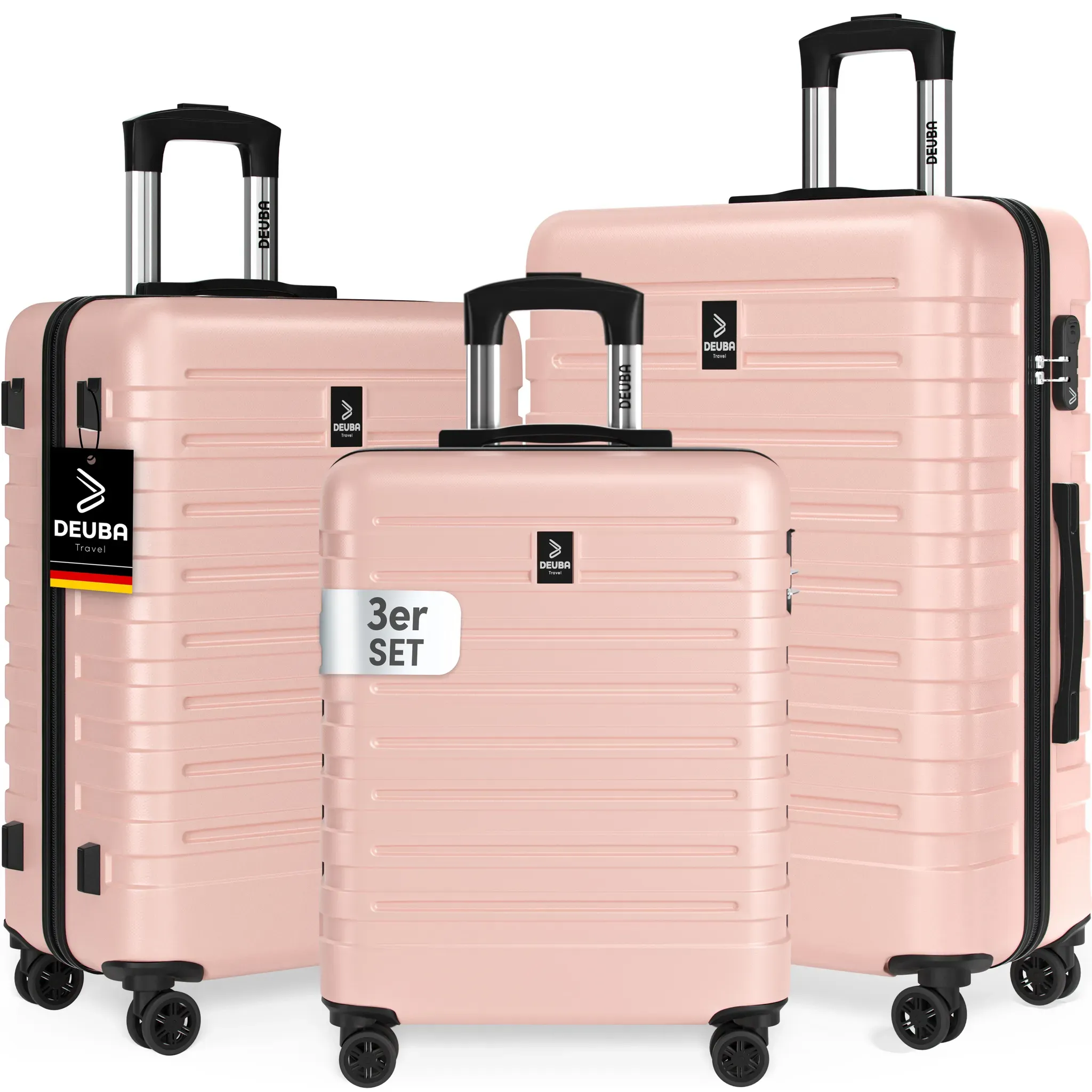 Hartschalenkoffer New York Set 3-tlg Pastellrosa Rollen 360o ABS
