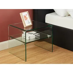 2er-Set Nachttische mit 1 Ablage - Sicherheitsglas - STILEOS