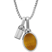 Fossil Kette mit Anhänger Edelstahl Tigerauge braun