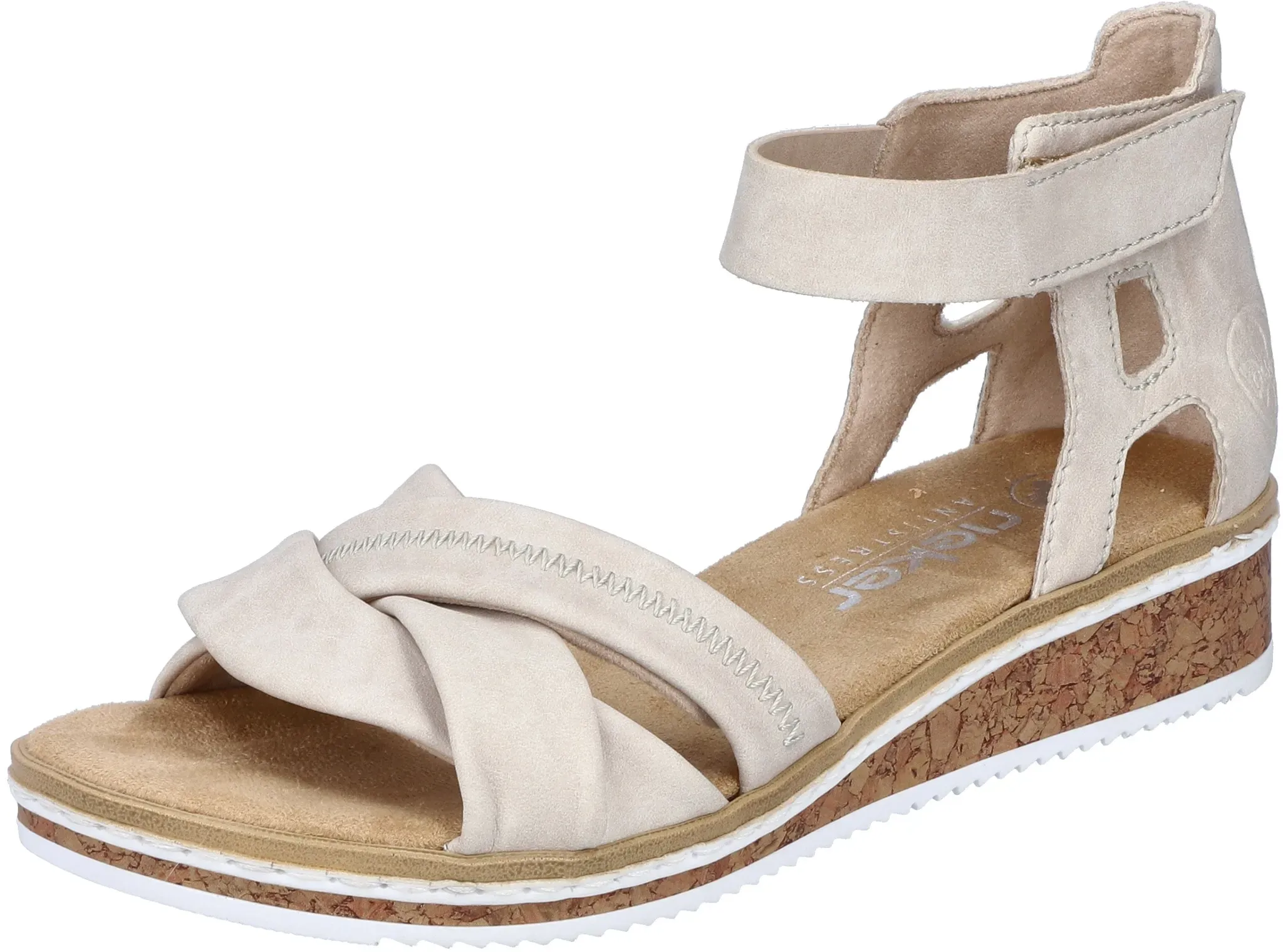 Sandalette RIEKER, Damen, Gr. 36, beige (creme), Nubuklederimitat, Schuhe Sandalette, Sandale, Sommerschuh, Klettschuh, Keilabsatz, geschlossene Ferse, Topseller