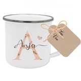 Manufaktur Liebevoll Emaille Tasse personalisiert Emaille Becher personalisiert Tasse mit Namen Emaille Personalisierte Geschenke Tasse mit Buchstaben in Rosa