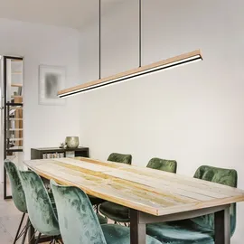 GLOBO Holzleuchte Pendellampe led Esstisch Pendelleuchte Holz rustikal, 3 Stufen Memory Funktion, Holzoptik schwarz matt opal, 1x led 30 Watt 1150 Lumen