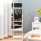 Schmuckschrank Mit Verstellbarem Spiegel Und Led-beleuchtung, Schmuckspiegel Aus Holz, Warmweiß, 36 X 30 X 136 Cm
