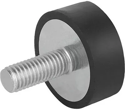 GUMMIPUFFER TYP D AUSSENGEWINDE M10X28, D=70, H=45, STAHL, KOMP:ELAST. NATURKAUTSCHUK SHORE 55A SCHWARZ