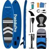 LifeGoods PaddlePro SUP Board mit Sitz, aufblasbares Stand-Up-Paddle-Board, komplettes Set 320x81 cm, 150 kg, Blau – Paddel Board mit Rucksack, f... - Blau