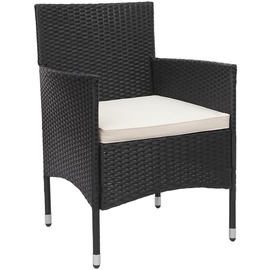 Mendler Poly-Rattan Garnitur HWC-F55, Balkon-/Garten-/Lounge-Set Sofa Sitzgruppe schwarz, Kissen creme
