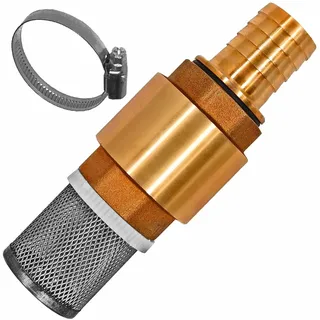 MegaHaustechnik Fußventil Set Rückschlagventil aus Messing, Schlauchtülle mit 13mm Außendurchmesser für 1/2 Zoll Saugschlauch, Schlauchschelle und Filterkorb aus Edelstahl, Saugfilter für Pumpe