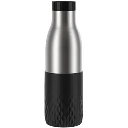 Trinkflasche EMSA "Bludrop Sleeve", schwarz, H:23,5cm, Edelstahl, Trinkflaschen, nachhaltig, Silikon-Manschette, 12h heiß, 24h kalt, 360 Trinkgenuss