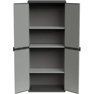 Kreher Hoher Kunststoffschrank mit spritzwassergeschützter Deckel- & Bodenplatte sowie 3 Einlegeböden (2 Davon verstellbar) - extra stabil, Leichter Aufbau, optimal für Haushalt oder Garten