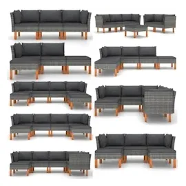 vidaXL Polyrattan Gartensofa eukalyptus massivholz/grau