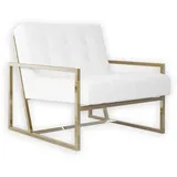 s-style möbel Loungesessel mit Goldenen Füßen aus Bouclé-Stoff, B/T/H: 84 cm/ 89 cm/ 81 cm - Weiß
