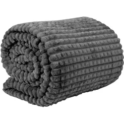 Bestlivings Kuscheldecke im Set - Anthrazit "JACQUARD" XXL Flauschdecke (180x220cm) inkl. 45x45cm Dekokissen mit abnehmbaren Bezug - flauschige Sofadecke