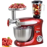 Syntrox Küchenmaschine Deluxe Fleischwolf & Mixer, Rührmaschine mit Zubehör, Vielseitige Kochhilfe, Mixer und Fleischwolf in einem, 1300 Watt, 230 Volt (Rot)