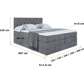 altdecor Boxspringbett VELANTO-BZ KING - 160 x 200 - H3/H4 - Dunkelgrau