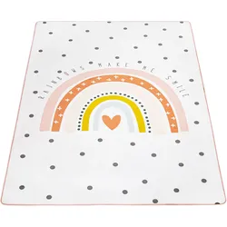 Kinderteppich PACO HOME "Chicos 552", beige, B:120cm H:2mm L:160cm, Polyester, Teppiche, Flachgewebe, niedlich, Kinder Design, Motiv Regenbogen, Pastell-Farben
