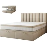 Trada Bond Boxspringbett 200 x 200 mit Bettkasten mit Matratze Hellbeige - Trada