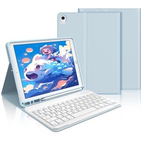 iPad 9 Generation Hülle mit Tastatur,iPad 10.2 Hülle mit Tastatur, iPad Pro 10.5 Zoll Tastatur a1709, Bluetooth QWERTZ iPad 9.Gen/8.Gen/7.Gen/ Air 3 2019 Weiss Tastatur mit SchutzHülle,Hellblau