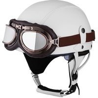 Deutsche Leder Motorrad Halbhelme mit ECE, Vintage Helme mit Schutzbrille, Jethelm Retro, Chopper Helm, Scooter-Helm, Offenem Helm, mit Sonnenblende und Herausnehmbares Innenfutter