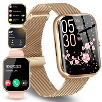 Smartwatch (Zifferblatt/Anruf), modische Smartwatch für Damen, 1,96 HD-Touchscreen, Fitness-Tracker, Herzfrequenz, Schlafüberwachung, wasserdichte Uhr (mit 2 Bänder), Sportuhr für Android iOS-Handys,