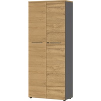 bümö Andratx Aktenschrank abschließbar, Büroschrank Holz 80cm breit in Eiche-Graphit - abschließbarer Schrank mit 5OH Aktenregal für's Büro &