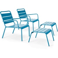Oviala Business 2er-Set Relaxsessel mit Fußstütze aus Metall in pazifikblau