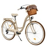 MILORD BIKES Cityrad Milord Komfort Fahrrad Korb Damenfahrrad, 28 Zoll, Braun-Creme, 7-Gang, 7 Gang, Kettenschaltung braun