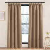 KGORGE Verdunklungsvorhänge für Schienen Thermovorhang Hitzeschutz Kräuselband 2er Set 200 x 140 cm(HxB) Verdunkelnde Vorhänge Wohnzimmer Thermo Gardinen Blickdicht, Cappuccino