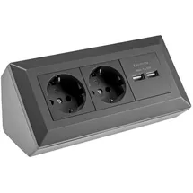ChiliTec Steckdosenblock 2-Fach Schutzkontaktsteckdose 2X USB-A 3,1A schwarz