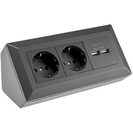 ChiliTec Steckdosenblock 2-Fach Schutzkontaktsteckdose 2X USB-A 3,1A schwarz