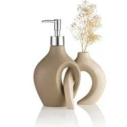 Badaccessoire-Set, grau (taupe, ecru), Polyresin (Kunststein), Badaccessoires-Sets