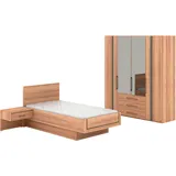 Schlafzimmer-Set MUSTERRING "Sorrent, Kleiderschrank, Bett & Nachtkommoden, teilmassiv Eiche", braun, ohne Matratze, B/H: 100cm x 200cm, Massivholz, Holz teilmassiv, Glas, Holzwerkstoff, Spanplatte, Hartfaserplatte, Schlafzimmermöbel-Sets, Schrank mit Türen und Schubkästen, Bett schwebende Optik, teilmassiv