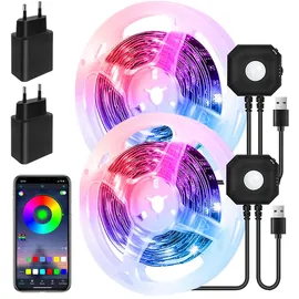 HOUHUI LED Strip Bewegungsmelder 3M,RGB LED Streifen mit PIR Bewegungssensor,APP Steuerung Bewegung Aktiviert Licht Leiste,Nachtlicht mit Bewegungsmelder,Nachtlicht Baby,Schlafzimmer,Babybett(2 Pcs)
