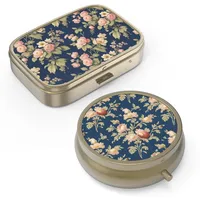 Pillendose mit Spiegel, Retro, klein, für Handtasche oder Tasche, Bronze, Pillendose oder Vitamine, Fischöl, Nahrungsergänzungsmittel, Pillenbox, Reisegeschenke (2 Stück)