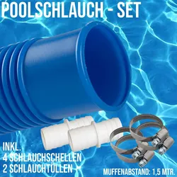 32mm Schwimmbadschlauch Pool Solar Saug Teich Schlauch blau / schwarz - SET 32mm...